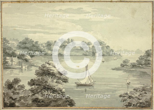 Sailing Boats on Lake with Houses near Shore, n.d. Creators: Thomas Hearne, Thomas Sunderland, James Barne.