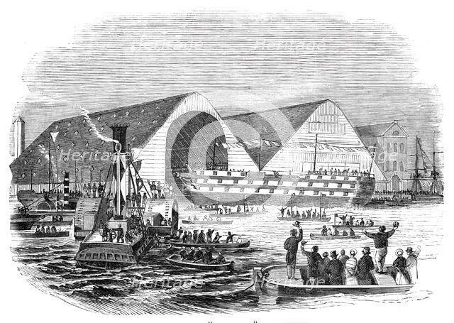 Launch of the "Boscawen" at Woolwich, 1844. Creator: Unknown.