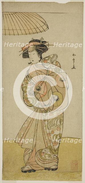 The Actor Ikushima Daikichi III as the Courtesan Naniwazu in the Play Saki Masuya Ume..., c. 1777. Creator: Shunsho.