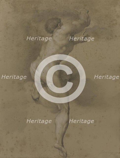 Male nude, after a figure in Michelangelo's 'Last Judgement', 1772. Creator: James Nevay.