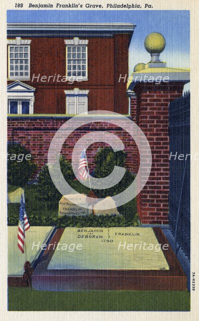 Benjamin Franklin's grave, Philadelphia, Pennsylvania, USA, 1937. Artist: Unknown
