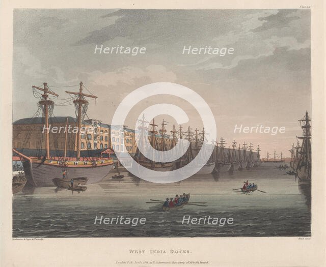 West India Docks, January 1, 1810., January 1, 1810. Creator: J. Bluck.