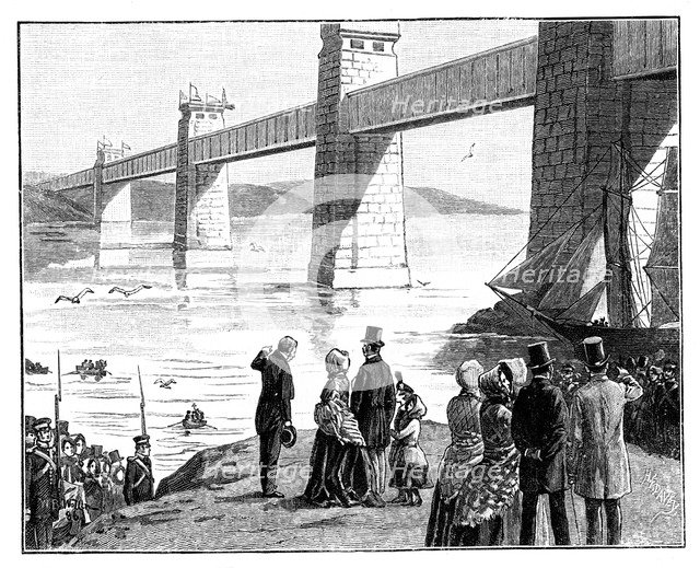 The Queen's visit to the Britannia Tubular Bridge, Wales, c1888. Artist: Unknown