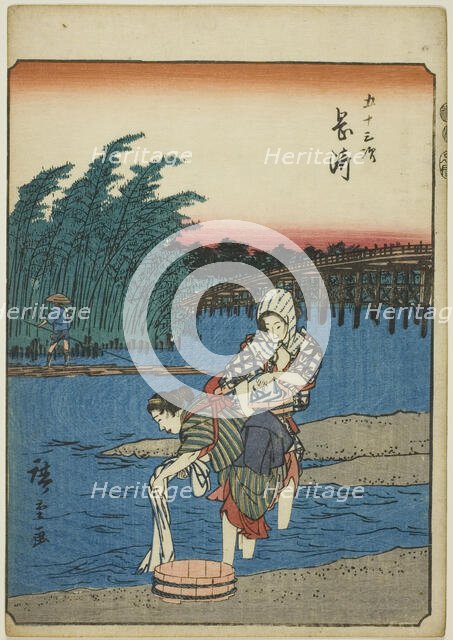 Okazaki, from the series "Fifty-three Stations [of the Tokaido] (Gojusan tsugi)," also...,1852. Creator: Ando Hiroshige.