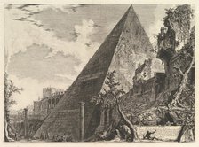 The Pyramid of Gaius Cestius, from Vedute di Roma (Roman Views), ca. 1756. Creator: Giovanni Battista Piranesi.
