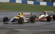 Williams Renault FW15C, Alain Prost leads Derek Warwick, European Grand Prix. Creator: Unknown.