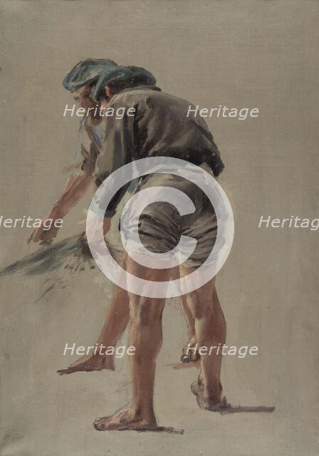 Two Italian fishermen, rehearsal for the painting Seining on the Coast of Corsica, 1886. Creator: Aukusti Uotila.