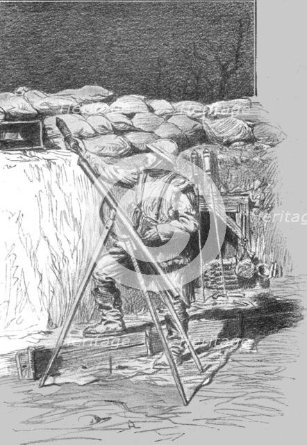 'Fusee eclairante francaise, lancee d'une tranchee illuminee par une fusee eclairente..., 1916. Creator: Unknown.