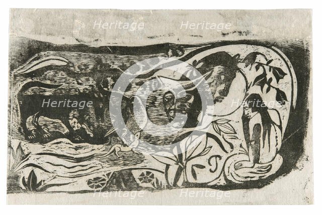 Plate with the Head of a Horned Devil, from the Suite of Late Wood-Block Prints, 1898/99. Creator: Paul Gauguin.