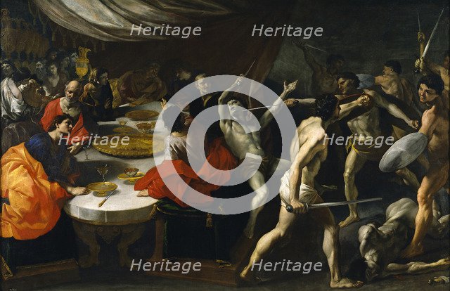 Gladiator fights at a Banquet. Artist: Lanfranco, Giovanni (1582-1647)