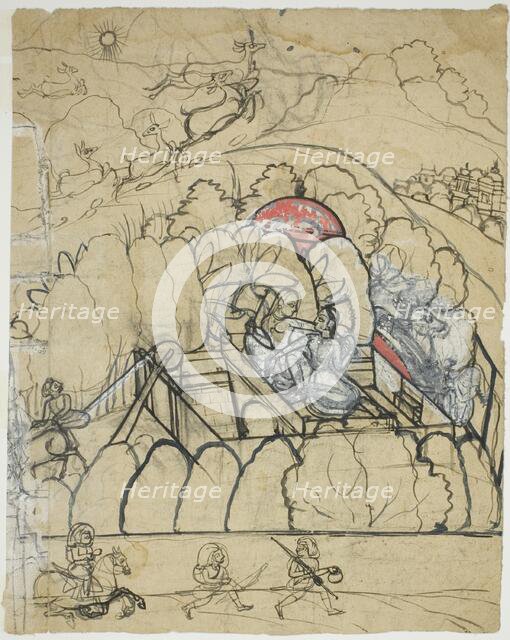 Two Ladies Converse at a Step-Well (Baoli) in a Walled Garden, 18th century. Creator: Unknown.