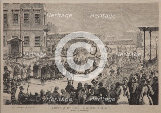 Funeral procession of the author Fyodor M. Dostoevsky on February 12, 1881, 1881. Artist: Baldinger, Arnold Karl (1850-1911)