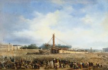 Erection of the obelisk of Luxor in Place de la Concorde, October 25, 1836. Creator: Francois Dubois.