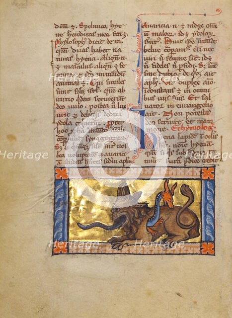 A Crocodile and a Hydrus; Bestiary, about 1270. Creator: Unknown.