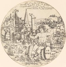 Bacchus Seated in a Landscape, 1582. Creator: Master I.S..