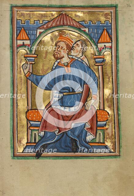 Herod Enthroned; Illustrated Vita Christi, with devotional..., about 1190-1200 & about 1480-90. Creator: Unknown.
