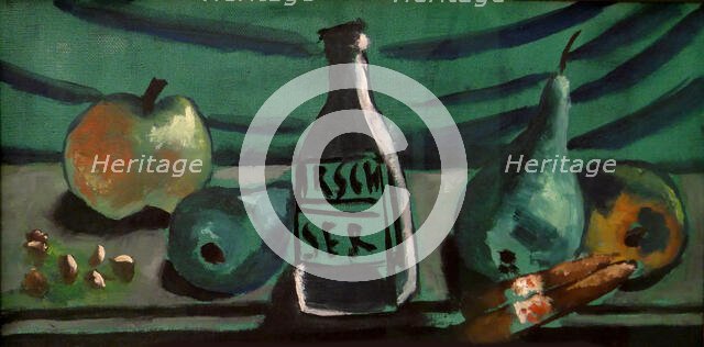 Still life with apple and pear (Still life with kirsch bottle), 1928. Creator: Beckmann, Max (1884-1950).