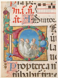 Manuscript Illumination with Singing Monks in an Initial D, from a Psalter, Italian, 1501-2. Creator: Girolamo dai Libri.