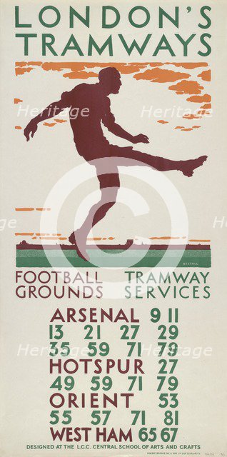'Football Grounds, Tramway Services', London County Council (LCC) Tramways poster, 1925. Artist: BE Stall