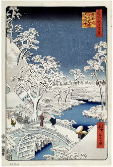 Yuhi Hill and the Drum Bridge at Meguro (One Hundred Famous Views of Edo), 1856-1858. Creator: Hiroshige, Utagawa (1797-1858).