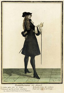 Recueil des modes de la cour de France, 'Gentilhomme en Deuil', Bound 1703-1704. Creators: Henri Bonnart, Jean-Baptiste Bonnart.