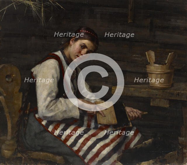 Girl Carding, 1883. Creator: Maria Wiik.