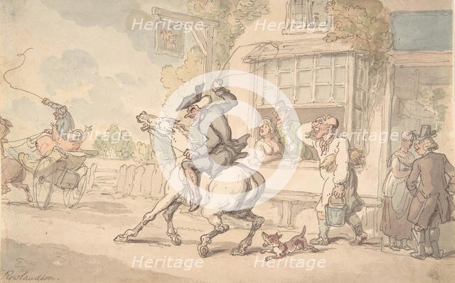 Dr. Syntax with a Balky Horse Before an Inn, 18th-19th century. Creator: Thomas Rowlandson.