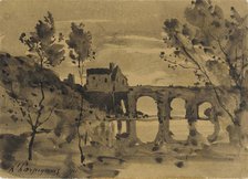River Landscape with Bridge and House, 1890. Creator: Henri-Joseph Harpignies.