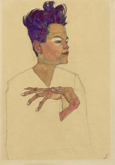 Self-Portrait with Hands on Chest, 1910. Artist: Schiele, Egon (1890–1918)