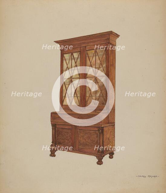 Bookcase and Writing Desk, c. 1936. Creator: Henry Meyers.