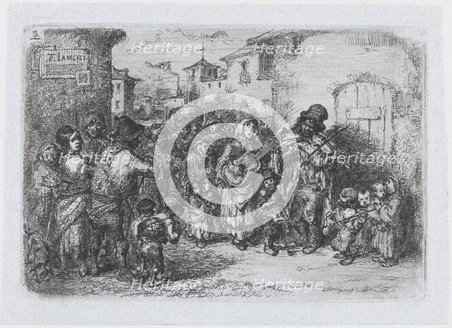 Plate 3: a group street musicians, from the series of customs and pastimes of the Spanish ..., 1850. Creator: Francisco Lameyer Berenguer.
