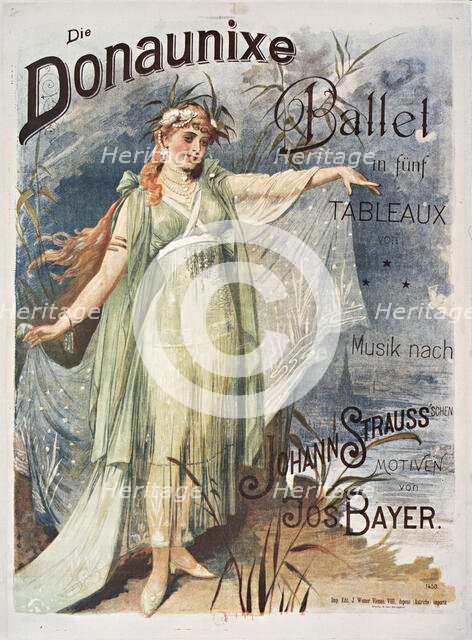 Poster for the ballet "Donaunixe" after Johann Strauss , 1890. Creator: Anonymous.