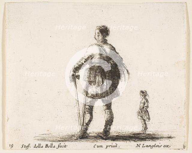 Plate 19: a Polish nobleman in court dress, standing in center, seen from behind, a..., ca. 1644-47. Creator: Stefano della Bella.