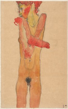Nude Girl with Folded Arms, 1910. Artist: Schiele, Egon (1890–1918)