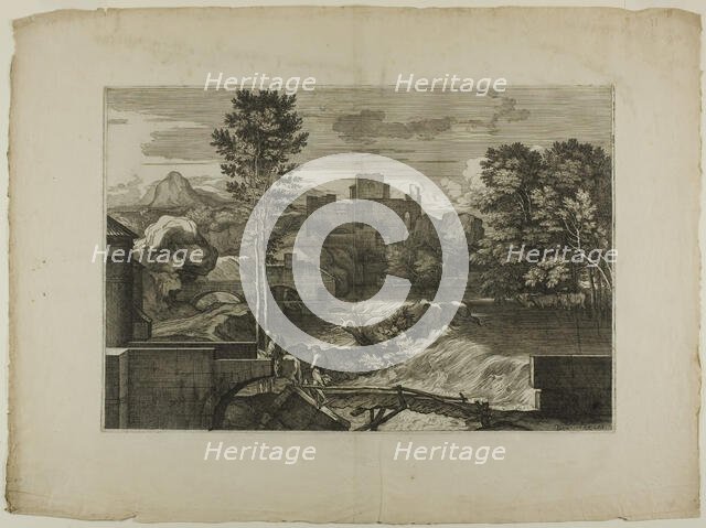 Waterfall at a Stone Bridge, with Castle in the Distance, 1668–71. Creator: Sébastien Bourdon.