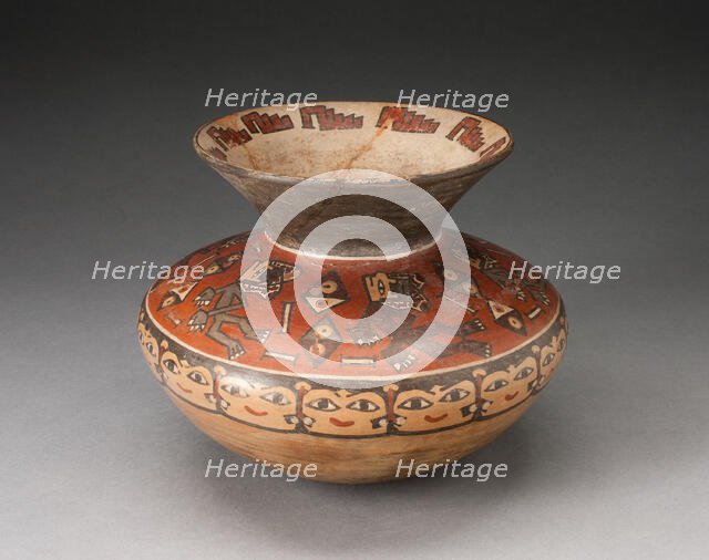 Jar with Narrow Neck and Flared Rim Depicing Figures with Diamond-Shaped Shields, 180 B.C./A.D. 500. Creator: Unknown.