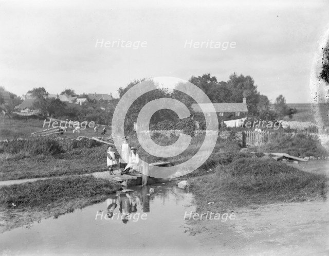 Girls posing, The Ford, Shipton Oliffe, Shipton, Gloucestershire, 1905. Artist: Henry Taunt