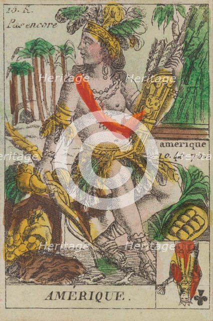 Amerique from Playing Cards (for Quartets) 'Costumes des Peuples Étrangers', 1700-1799. Creator: Anon.