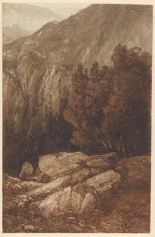 Mountain landscape with rocks and trees in Berner Oberland, 1838-1915. Creator: Johannes Gysbert Vogel.