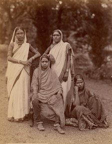 Four Hindu Women, One Seated in a Chair, Outdoors, 1860s-70s. Creator: Unknown.