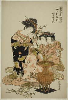 Sayoginu of the Yotsumeya, from the series "Models for Fashion: New Designs as..., c. 1777. Creator: Isoda Koryusai.