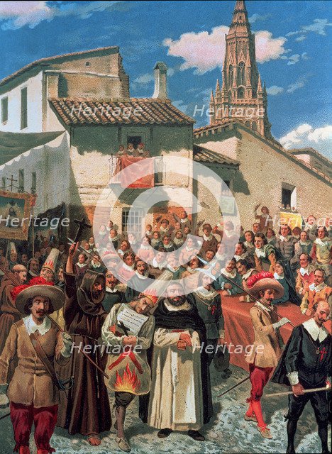 Entourage accompanying two confessed prisoners wearing hood to the gallows, after having been tri…