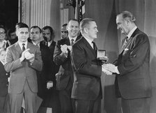 Apollo 8 astronauts receive distinguished service medals from President Johnson, January 1969. Artist: Unknown