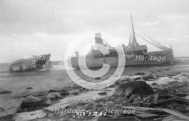 The mail Steamer 'Rex', wrecked near Lohme, on the north coast of Rügen, Germany, 1900. Artist: Otto Ohm