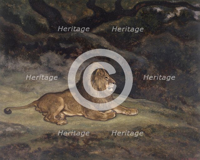 Lion at Rest, c1850s-1860s. Creator: Antoine-Louis Barye.