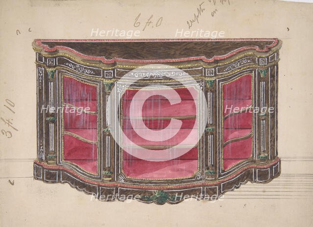 Design for a Glass Fronted Cabinet with Red Interior, 19th century. Creator: Anon.