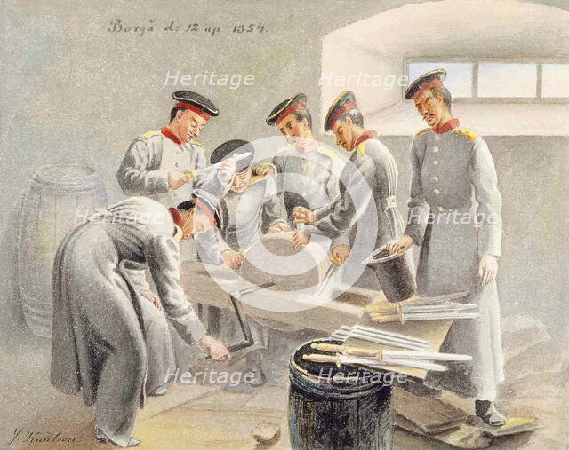 Sharpening swords, 1854. Creator: Johan Knutson.