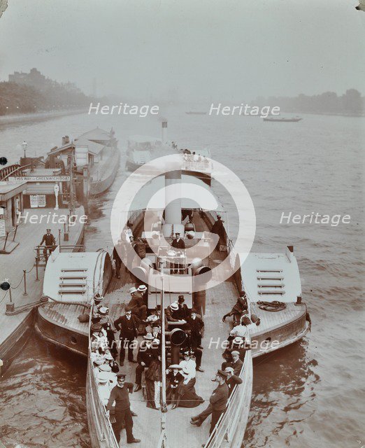 Passengers on the London Steamboat Service, River Thames, London, 1907. Artist: Unknown.