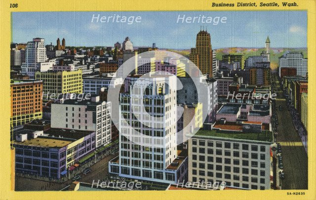 Business district, Seattle, Washington, USA, 1935. Artist: Unknown