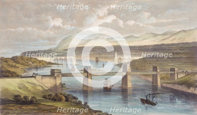 The Britannia Tubular Bridge, Menai Strait, Wales, c1850. Artist: Unknown